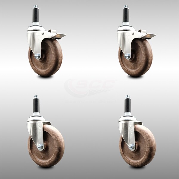 Service Caster 5 Inch 316SS High Temp Glass Filled Nylon 3/4 Inch Stem Caster Lck Brake, 2PK SCC-SS316TTLEX20S514-GFNSHT-2-S-2-34 - main